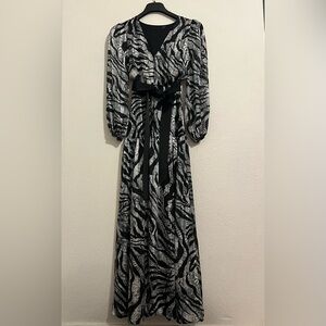 Black and White Long Sleeve Gown with Bishop Sleeves